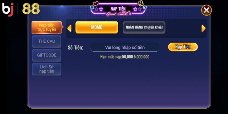 Nạp tiền vào ví game để thoải mái chọn sảnh cược